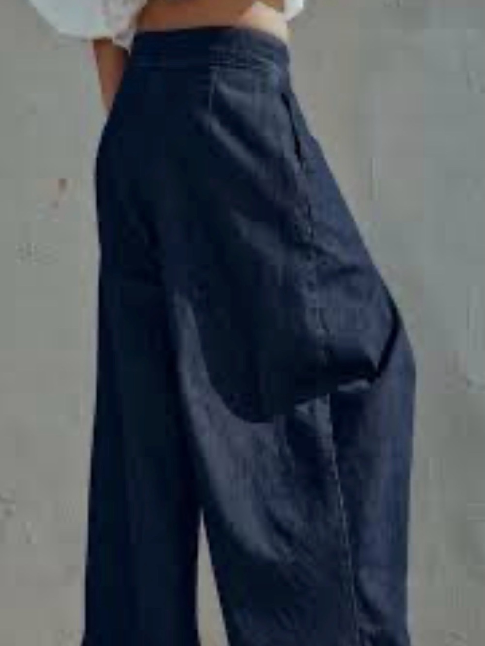ZARA linen culotte high waist Navy Wide-Leg Pants - Picture 2 of 5